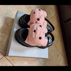 Fuzzy Pink Goth Bear Platform Sandals